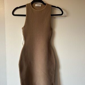Babaton Camel Ribbed Midi Dress